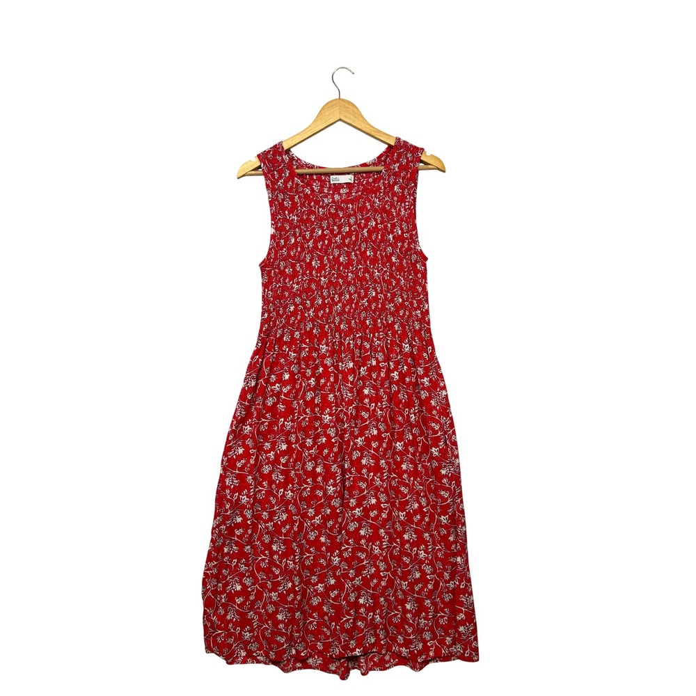 Cottagecore Boho Croft & Barrow Womens Large Red Floral Smocked Sleeveless Dress
